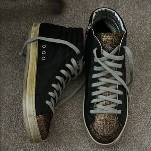 P448 Black and Gold High-Top Sneakers
